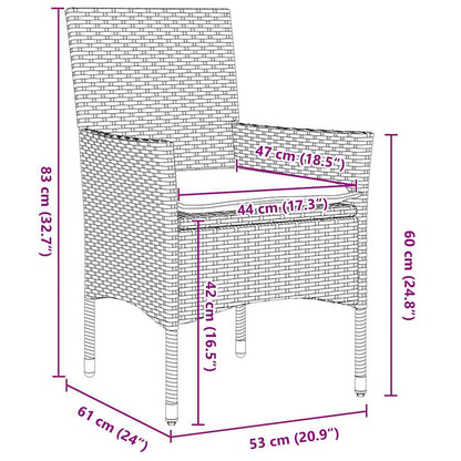 Set da Pranzo per Giardino con cuscino 3 pcs Grigio Poly Rattan - homemem39