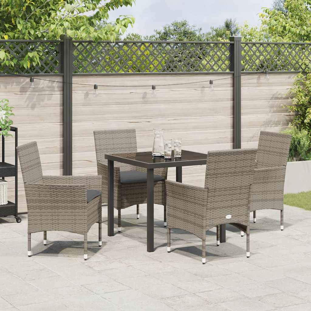 Set da Pranzo per Giardino con cuscino 5 pcs Grigio Poly Rattan - homemem39