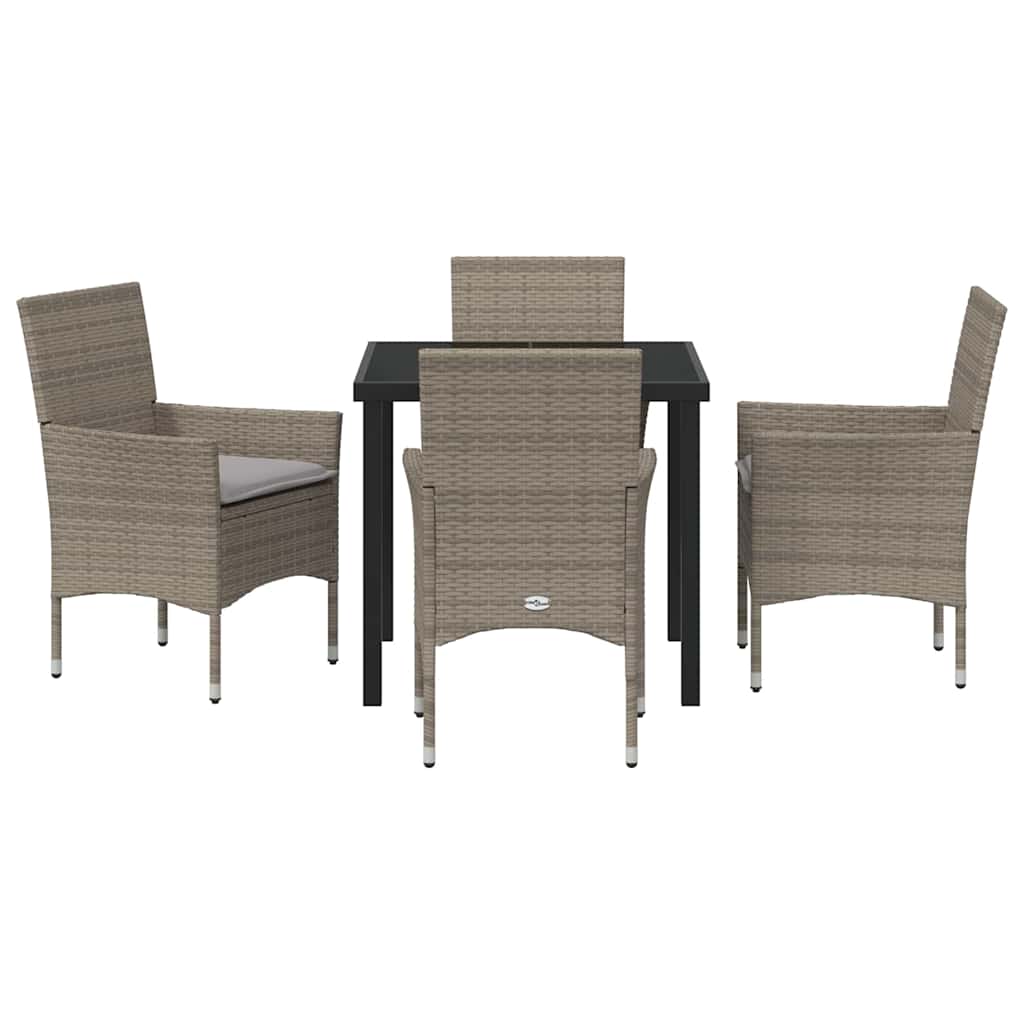 Set da Pranzo per Giardino con cuscino 5 pcs Grigio Poly Rattan - homemem39