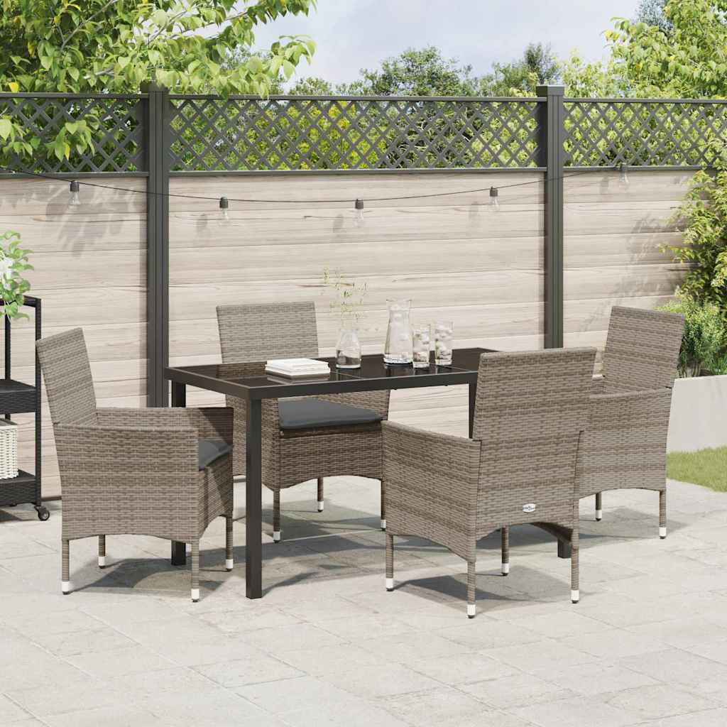 Set da Pranzo per Giardino con cuscino 5 pcs Grigio Poly Rattan - homemem39