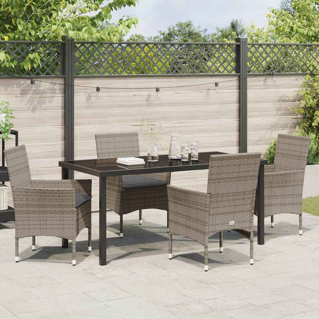 Set da Pranzo per Giardino con cuscino 5 pcs Grigio Poly Rattan - homemem39