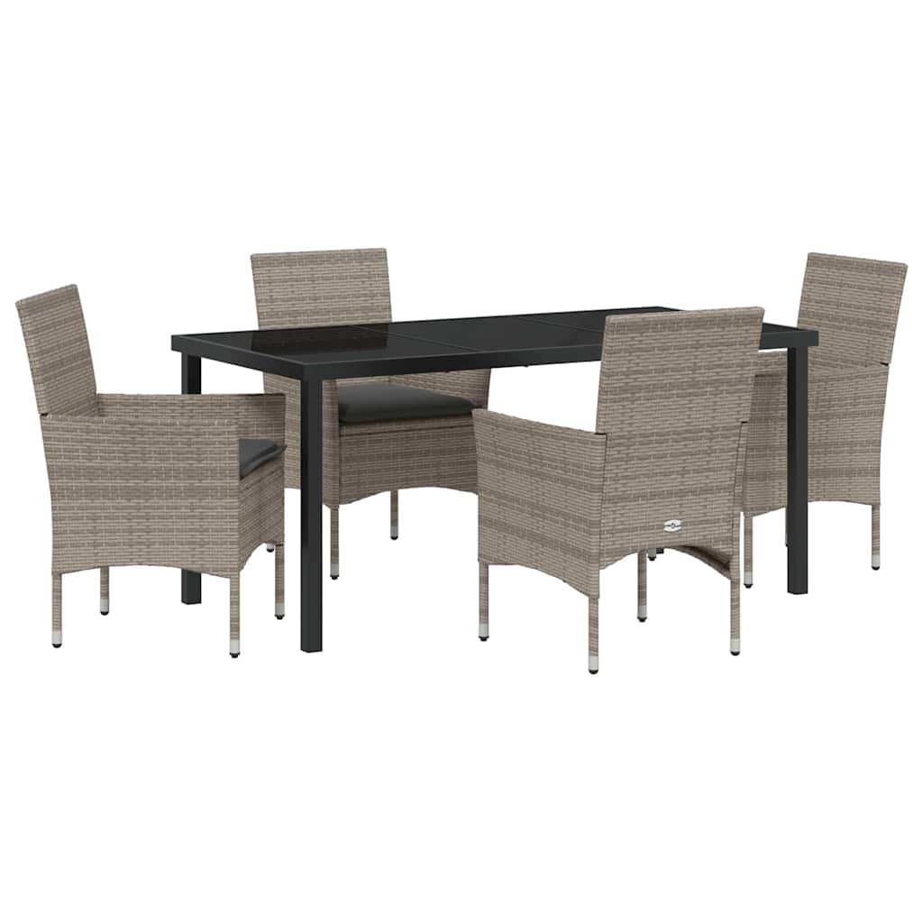 Set da Pranzo per Giardino con cuscino 5 pcs Grigio Poly Rattan - homemem39