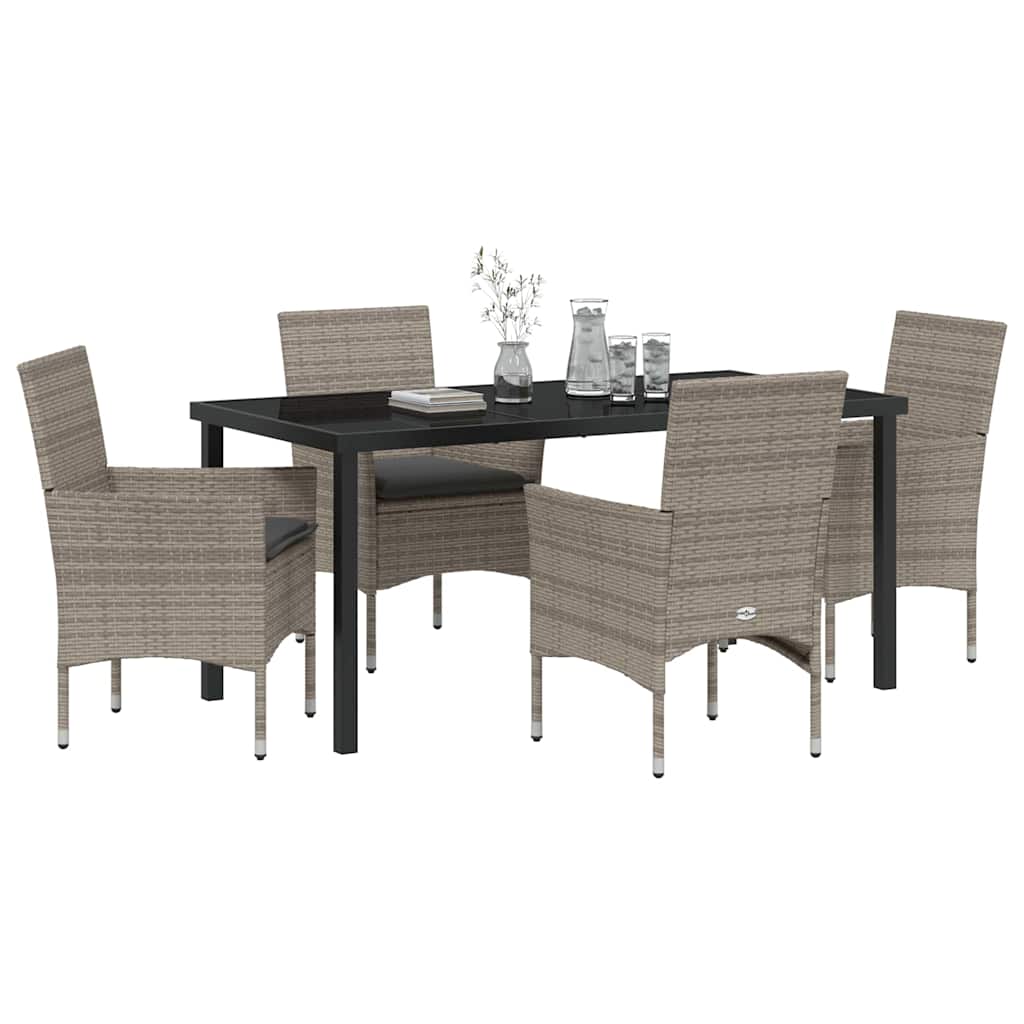Set da Pranzo per Giardino con cuscino 5 pcs Grigio Poly Rattan - homemem39
