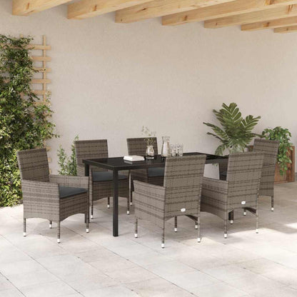 Set da Pranzo per Giardino con cuscino 7 pcs Grigio Poly Rattan - homemem39