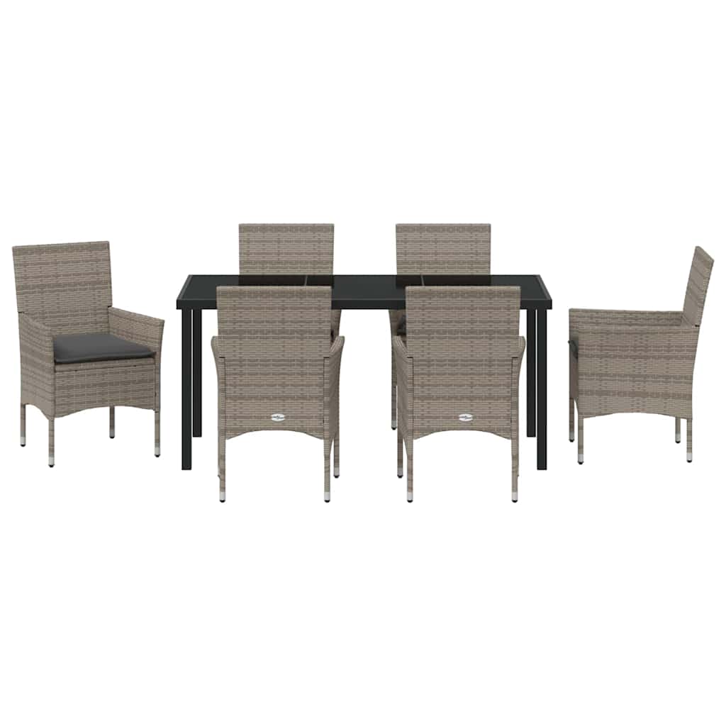 Set da Pranzo per Giardino con cuscino 7 pcs Grigio Poly Rattan - homemem39