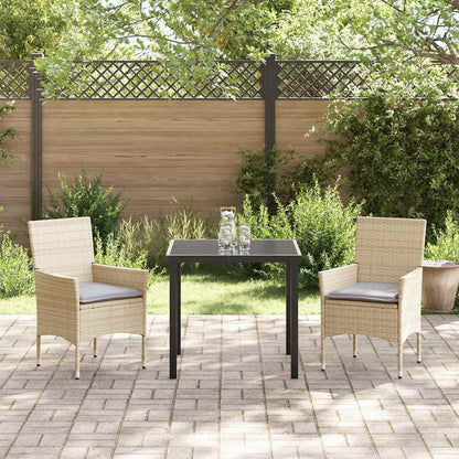 Set da Pranzo per Giardino con cuscino 3 pcs Beige Poly Rattan - homemem39