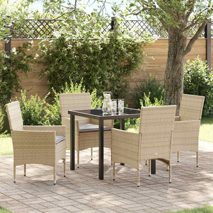 Set da Pranzo per Giardino con cuscino 5 pcs Beige Poly Rattan - homemem39