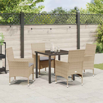 Set da Pranzo per Giardino con cuscino 5 pcs Beige Poly Rattan - homemem39