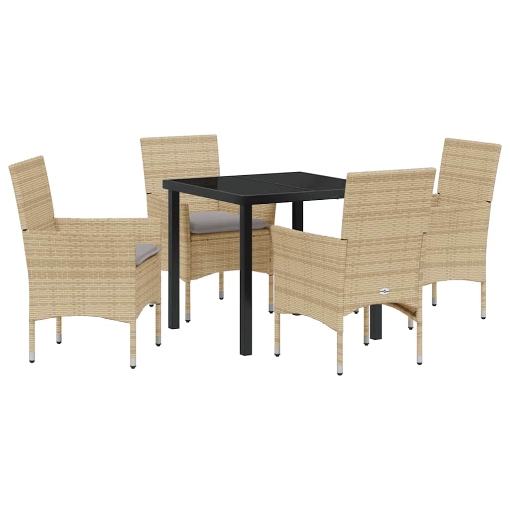 Set da Pranzo per Giardino con cuscino 5 pcs Beige Poly Rattan - homemem39