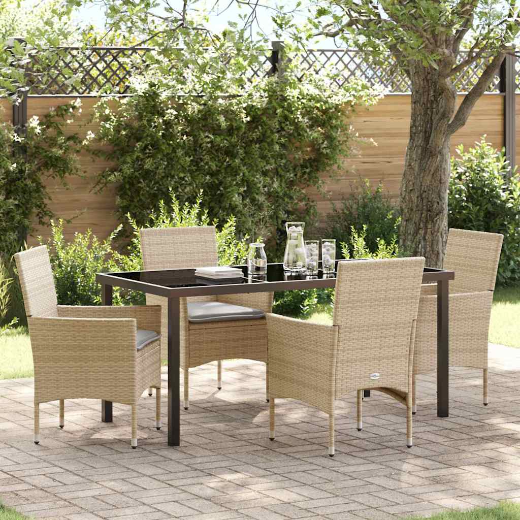Set da Pranzo per Giardino con cuscino 5 pcs Beige Poly Rattan - homemem39
