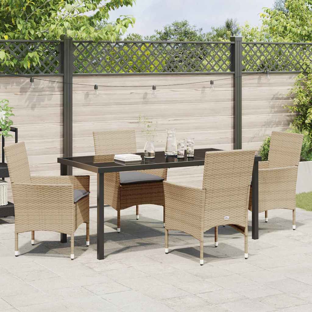 Set da Pranzo per Giardino con cuscino 5 pcs Beige Poly Rattan - homemem39
