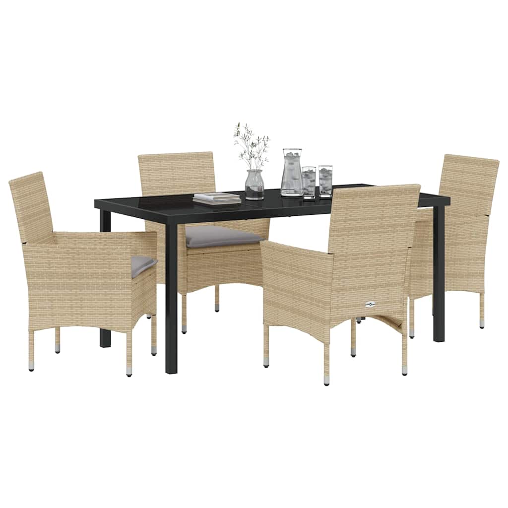 Set da Pranzo per Giardino con cuscino 5 pcs Beige Poly Rattan - homemem39