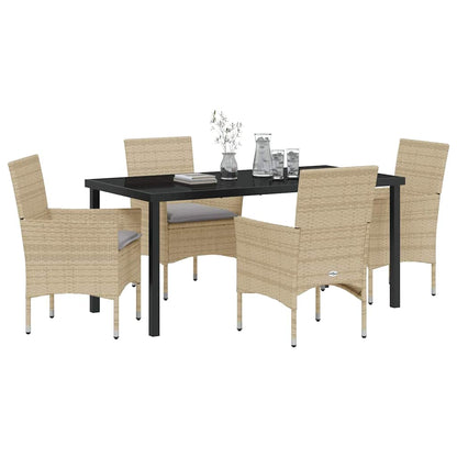 Set da Pranzo per Giardino con cuscino 5 pcs Beige Poly Rattan - homemem39