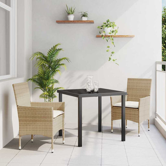 Set da Pranzo per Giardino con cuscino 3 pcs Beige Poly Rattan - homemem39