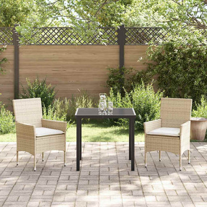 Set da Pranzo per Giardino con cuscino 3 pcs Beige Poly Rattan - homemem39