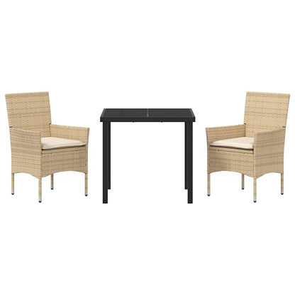 Set da Pranzo per Giardino con cuscino 3 pcs Beige Poly Rattan - homemem39