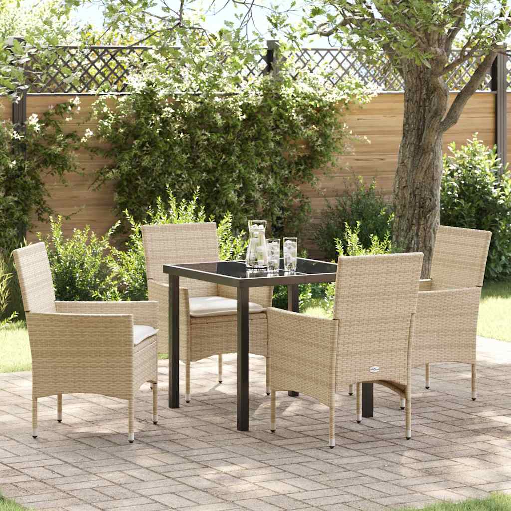 Set da Pranzo per Giardino con cuscino 5 pcs Beige Poly Rattan - homemem39