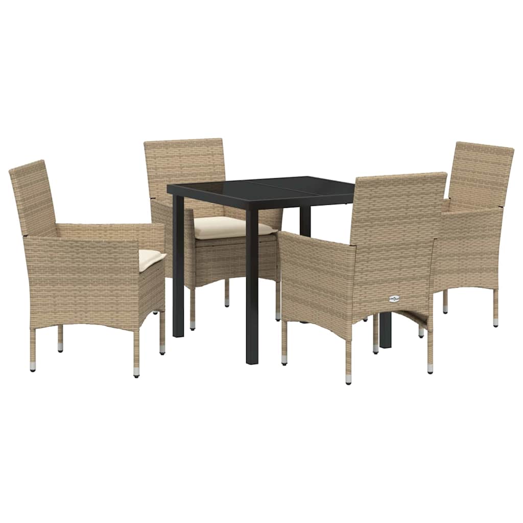 Set da Pranzo per Giardino con cuscino 5 pcs Beige Poly Rattan - homemem39