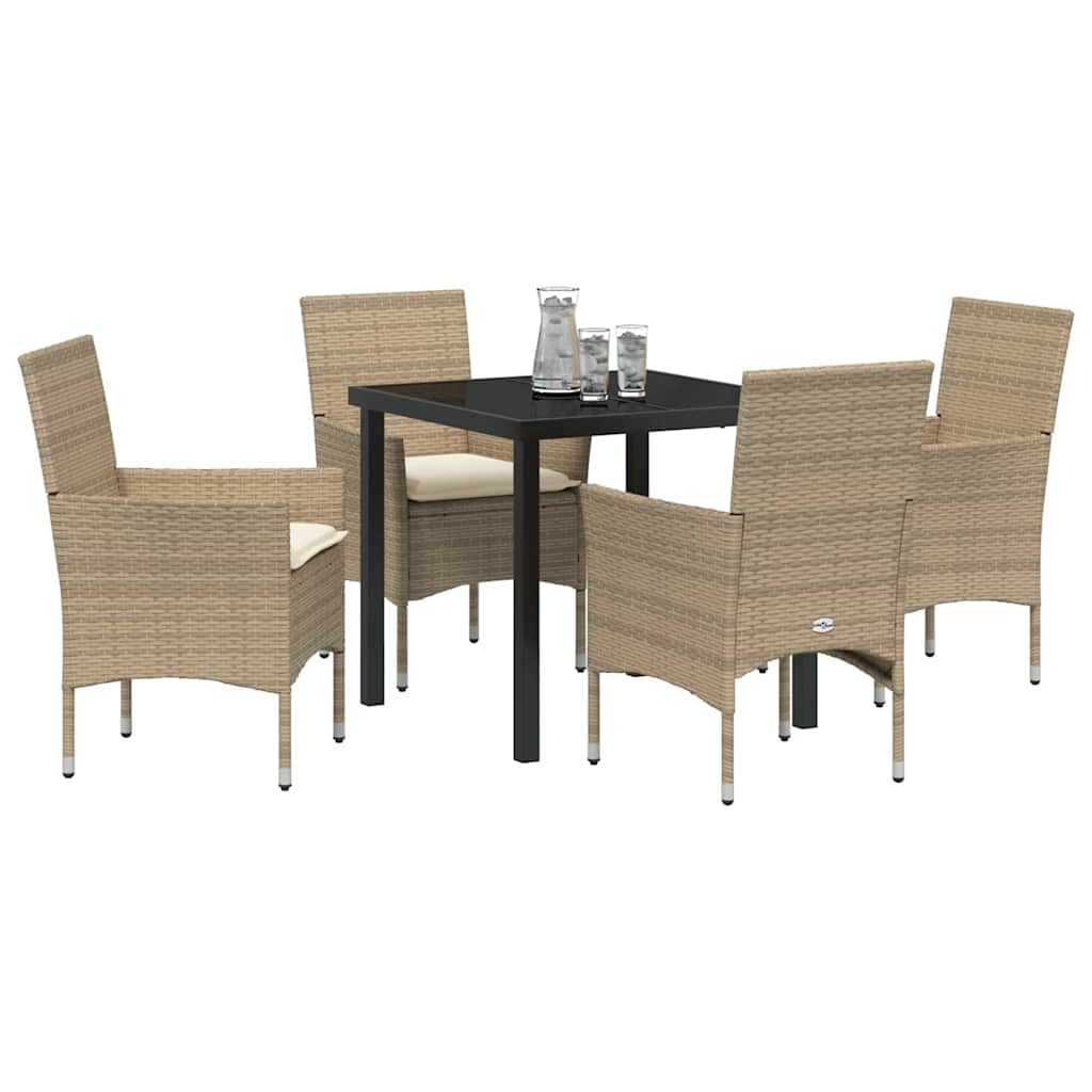 Set da Pranzo per Giardino con cuscino 5 pcs Beige Poly Rattan - homemem39