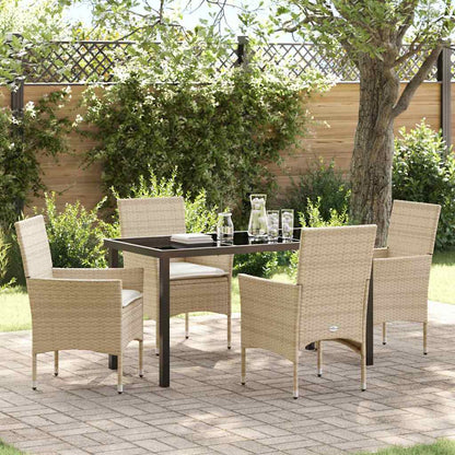 Set da Pranzo per Giardino con cuscino 5 pcs Beige Poly Rattan - homemem39