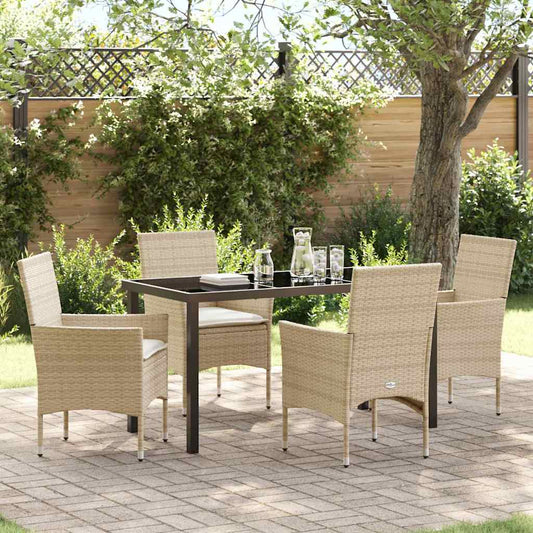 Set da Pranzo per Giardino con cuscino 5 pcs Beige Poly Rattan - homemem39