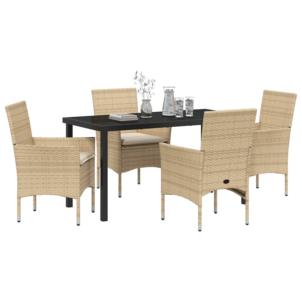 Set da Pranzo per Giardino con cuscino 5 pcs Beige Poly Rattan - homemem39
