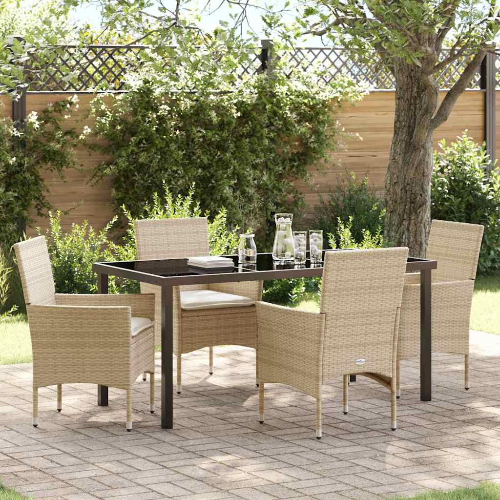 Set da Pranzo per Giardino con cuscino 5 pcs Beige Poly Rattan - homemem39