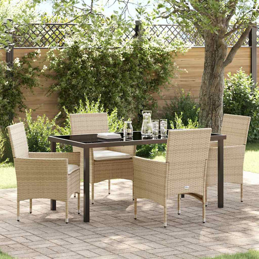 Set da Pranzo per Giardino con cuscino 5 pcs Beige Poly Rattan - homemem39