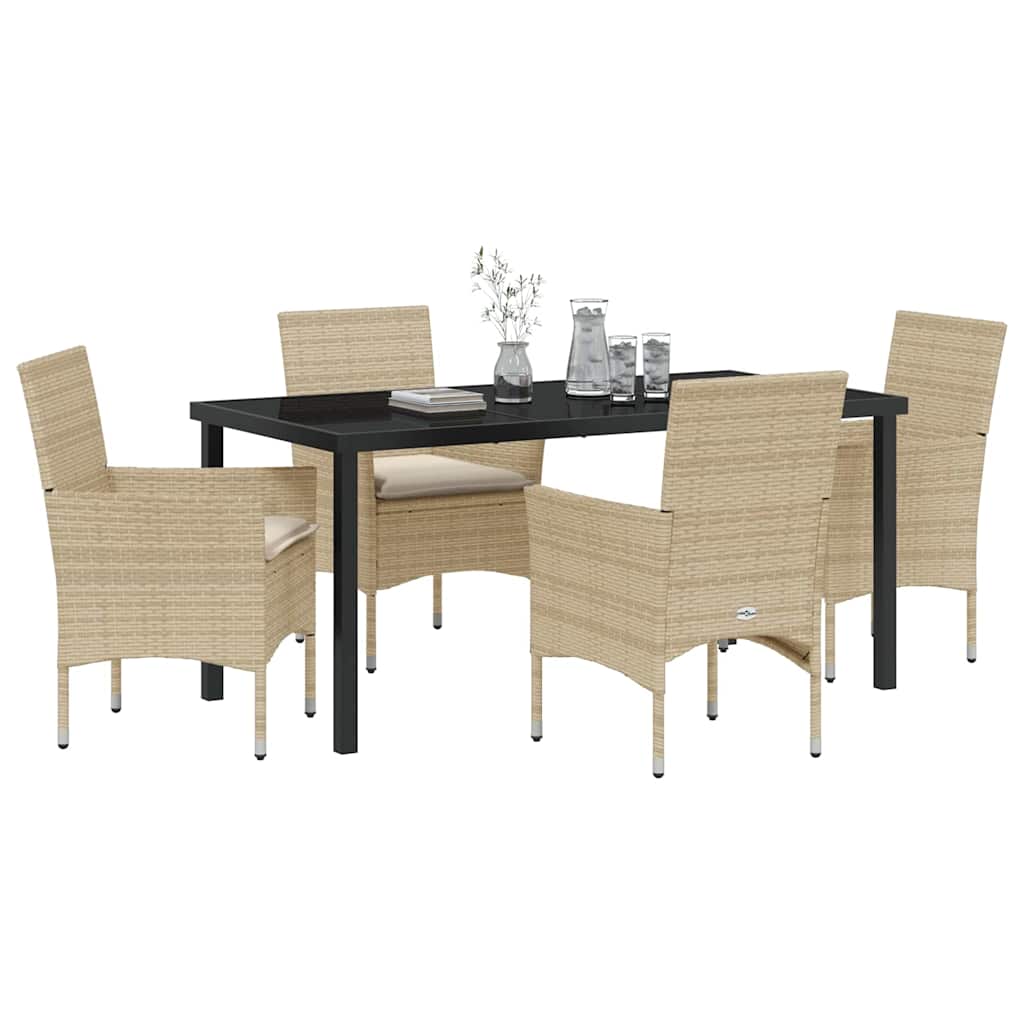 Set da Pranzo per Giardino con cuscino 5 pcs Beige Poly Rattan - homemem39