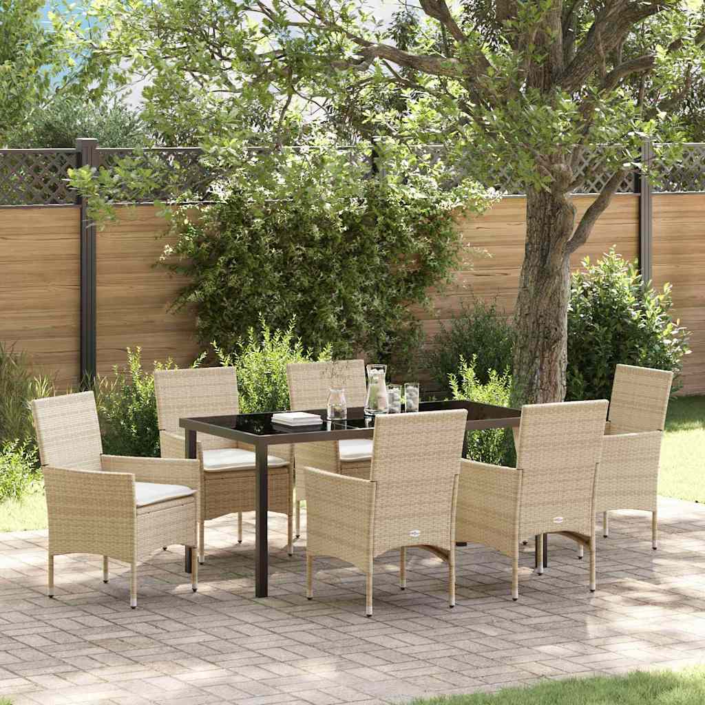 Set da Pranzo per Giardino con cuscino 7 pcs Beige Poly Rattan - homemem39
