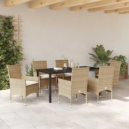 Set da Pranzo per Giardino con cuscino 7 pcs Beige Poly Rattan - homemem39
