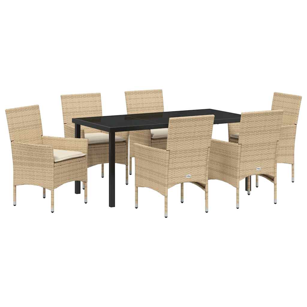 Set da Pranzo per Giardino con cuscino 7 pcs Beige Poly Rattan - homemem39