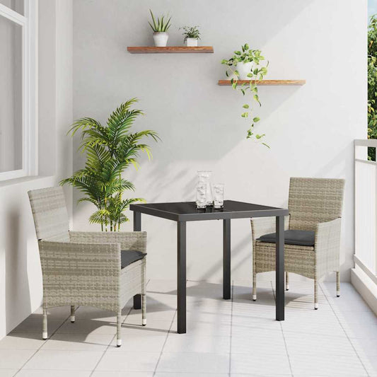 Set da Pranzo per Giardino 3 pcs Grigio chiaro Poly Rattan - homemem39
