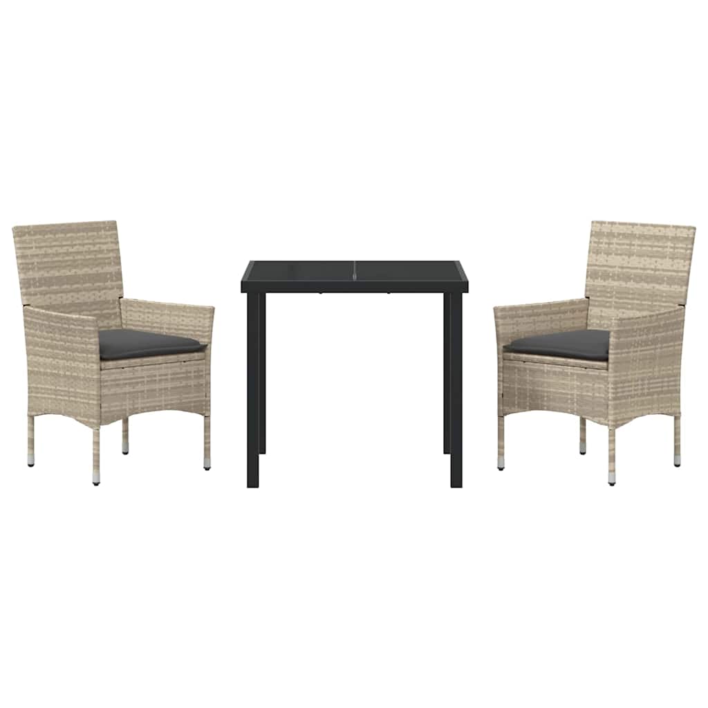 Set da Pranzo per Giardino 3 pcs Grigio chiaro Poly Rattan - homemem39