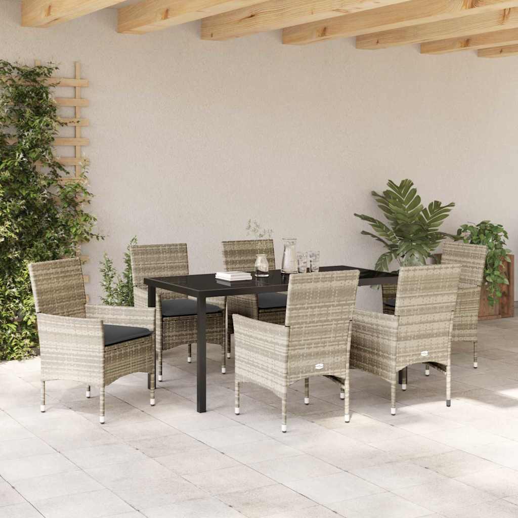 Set da Pranzo per Giardino 7 pcs Grigio chiaro Poly Rattan - homemem39