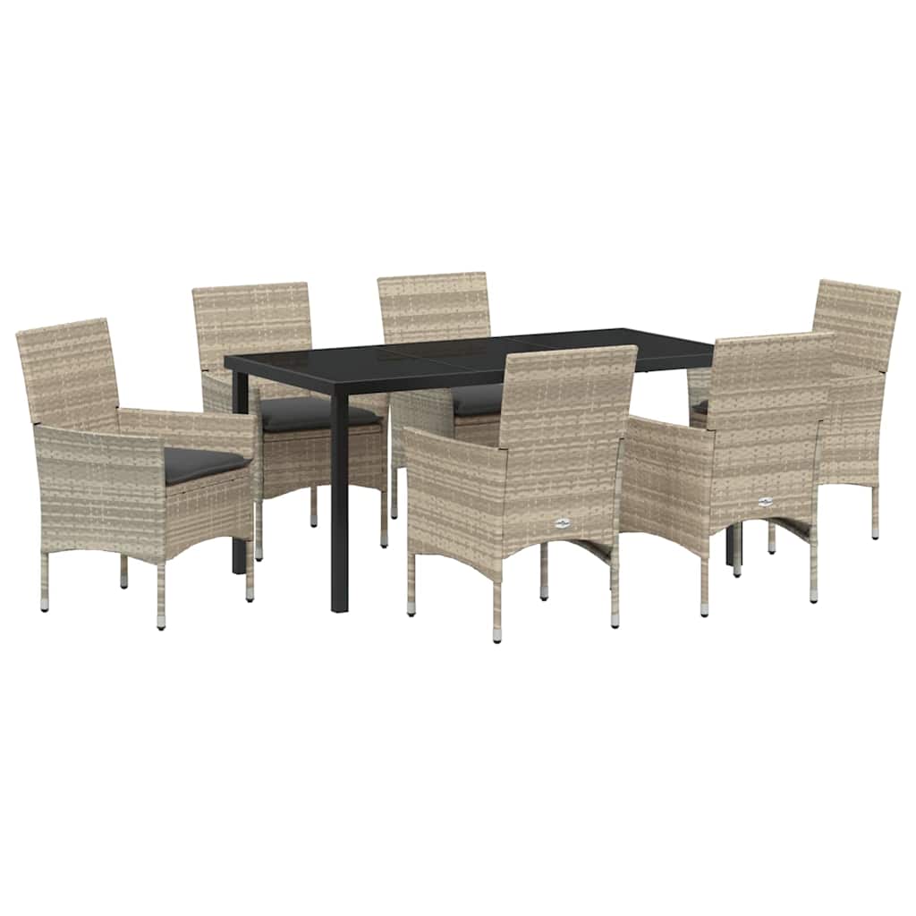 Set da Pranzo per Giardino 7 pcs Grigio chiaro Poly Rattan - homemem39