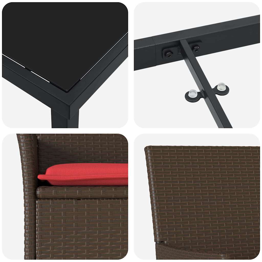 Set di tavolo e sedie con cuscino 3 pcs Marrone Rattan in PE | homemem39