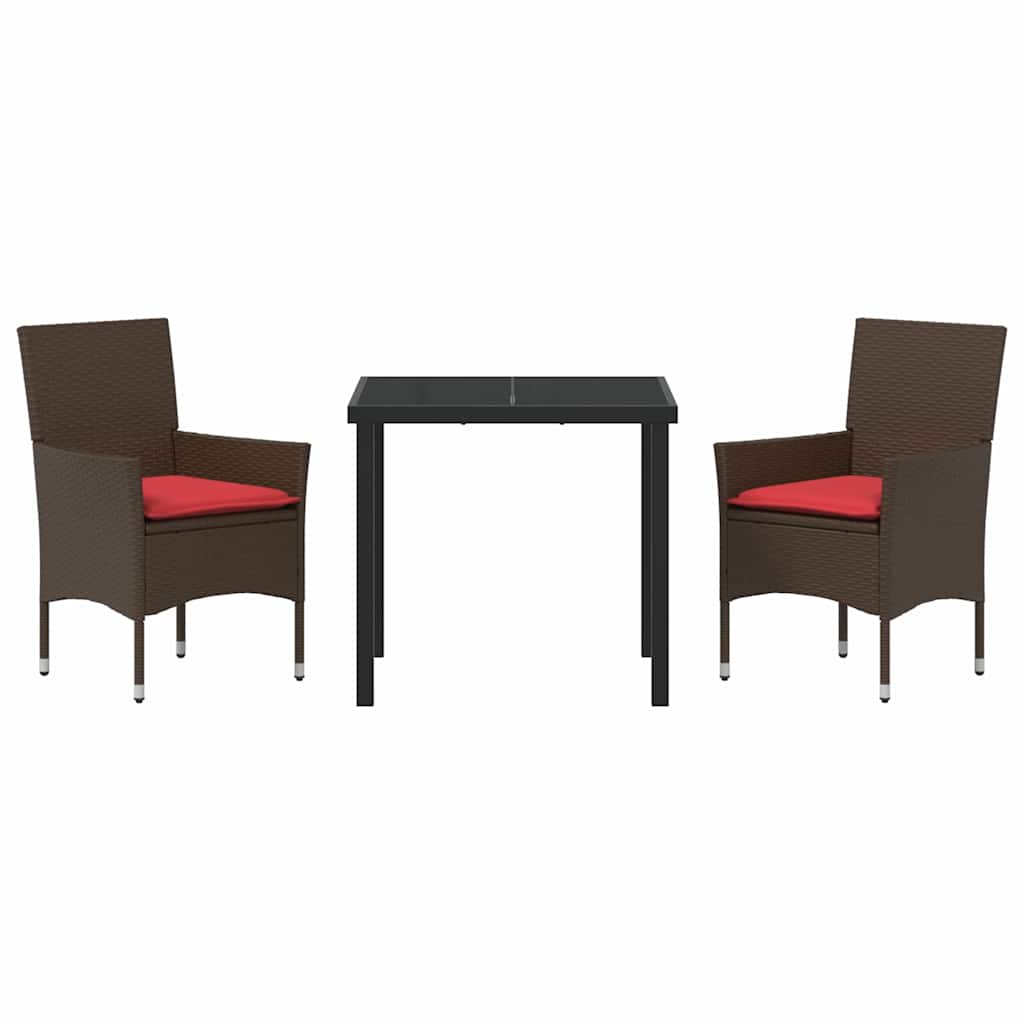 Set di tavolo e sedie con cuscino 3 pcs Marrone Rattan in PE | homemem39