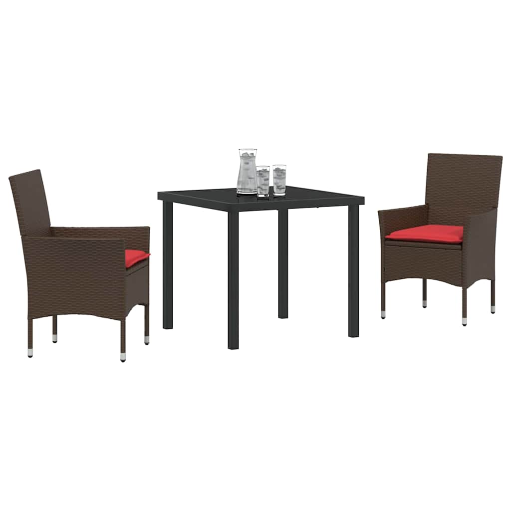 Set di tavolo e sedie con cuscino 3 pcs Marrone Rattan in PE | homemem39