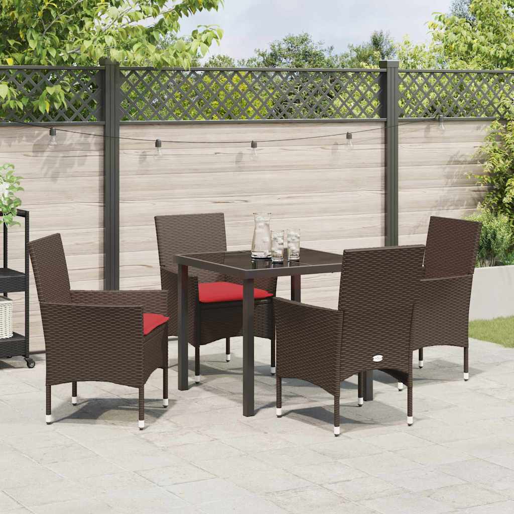 Set di tavolo e sedie con cuscino 5 pcs Marrone Rattan in PE | homemem39