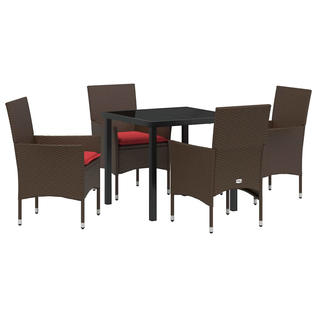 Set di tavolo e sedie con cuscino 5 pcs Marrone Rattan in PE | homemem39