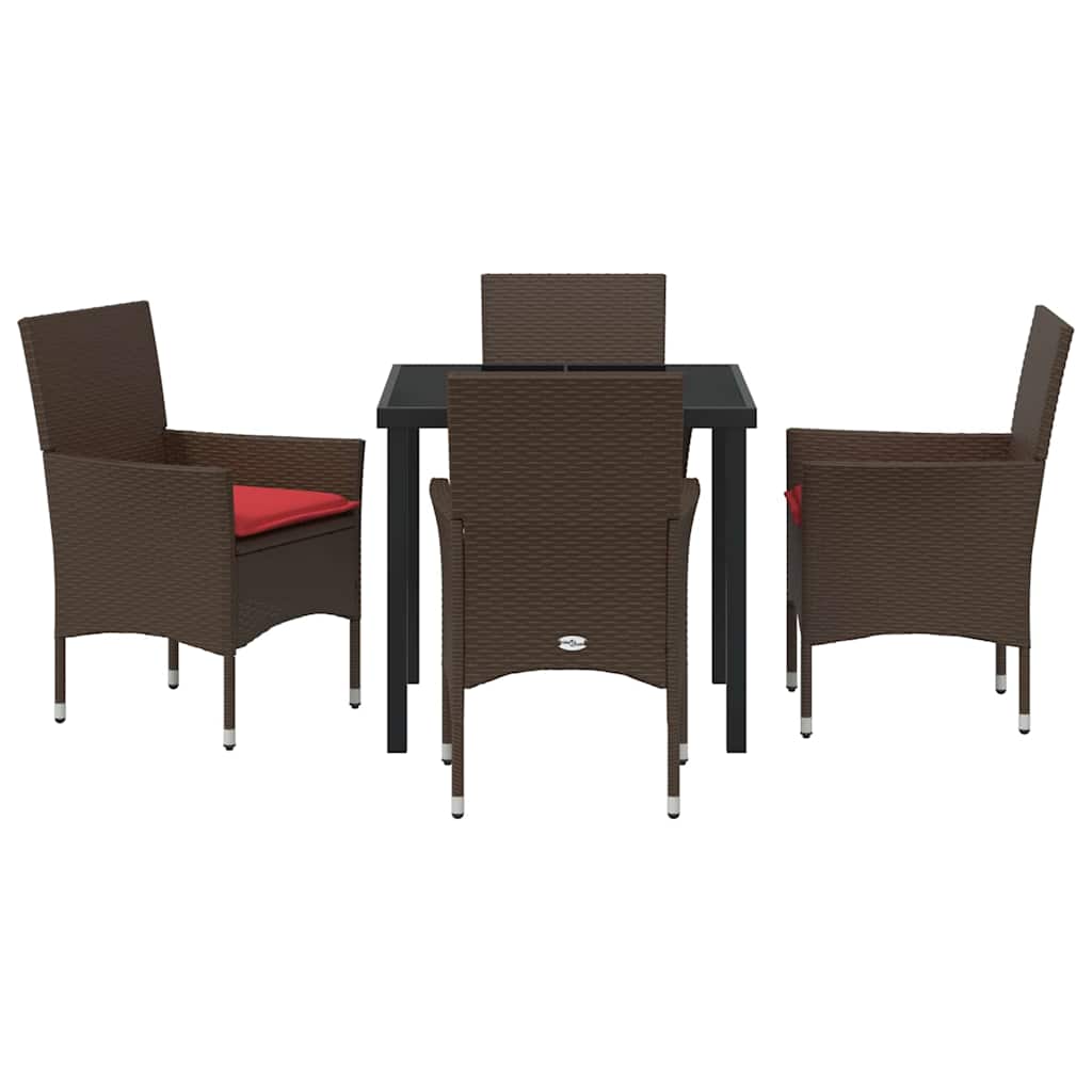 Set di tavolo e sedie con cuscino 5 pcs Marrone Rattan in PE | homemem39