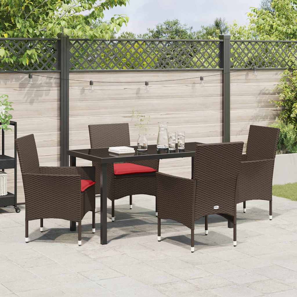 Set di tavolo e sedie con cuscino 5 pcs Marrone Rattan in PE | homemem39