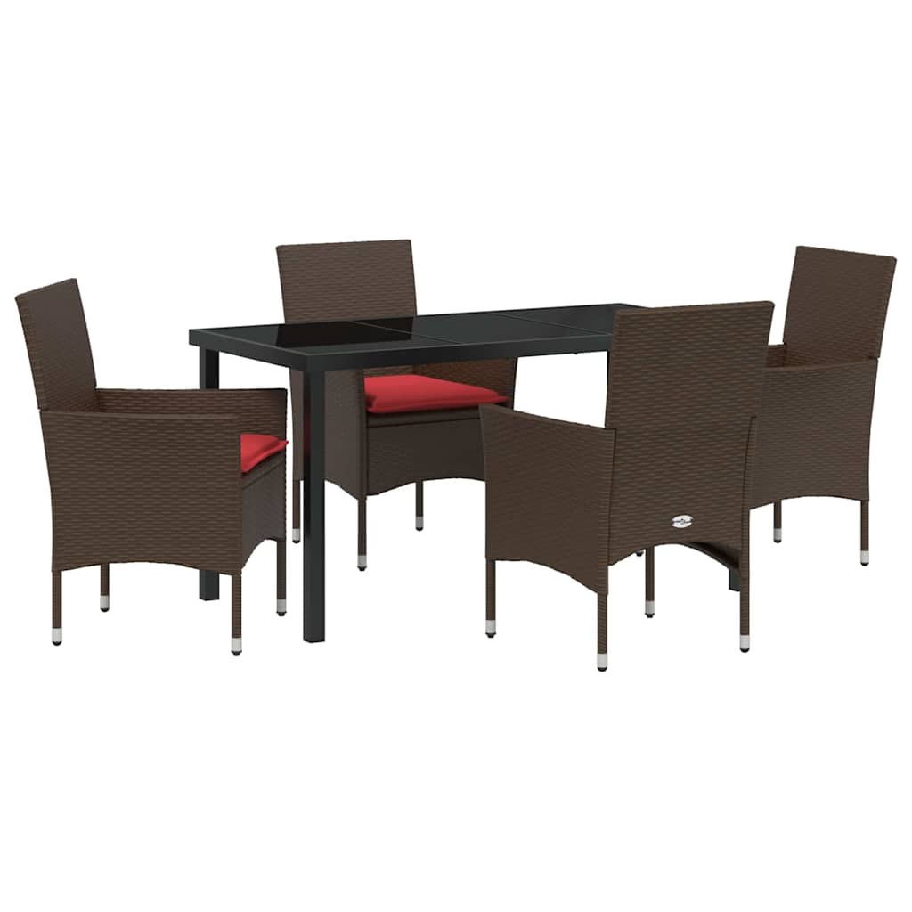 Set di tavolo e sedie con cuscino 5 pcs Marrone Rattan in PE | homemem39