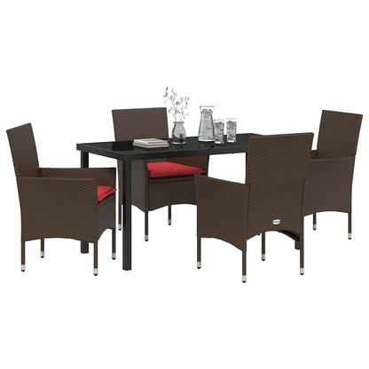 Set di tavolo e sedie con cuscino 5 pcs Marrone Rattan in PE | homemem39