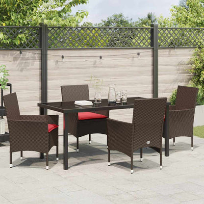 Set di tavolo e sedie con cuscino 5 pcs Marrone Rattan in PE | homemem39