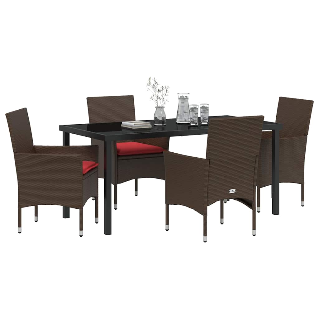 Set di tavolo e sedie con cuscino 5 pcs Marrone Rattan in PE | homemem39