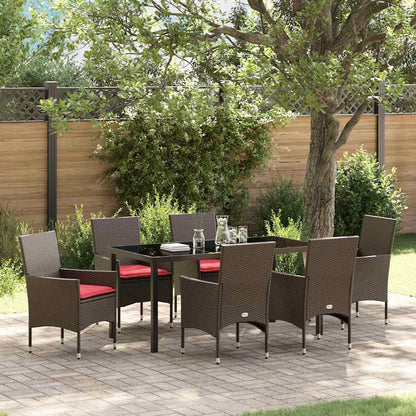 Set di tavolo e sedie con cuscino 7 pcs Marrone Rattan in PE | homemem39