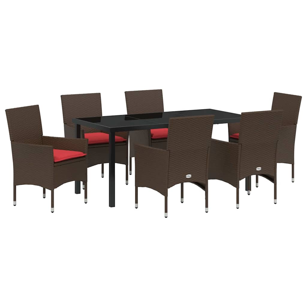 Set di tavolo e sedie con cuscino 7 pcs Marrone Rattan in PE | homemem39