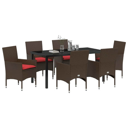 Set di tavolo e sedie con cuscino 7 pcs Marrone Rattan in PE | homemem39
